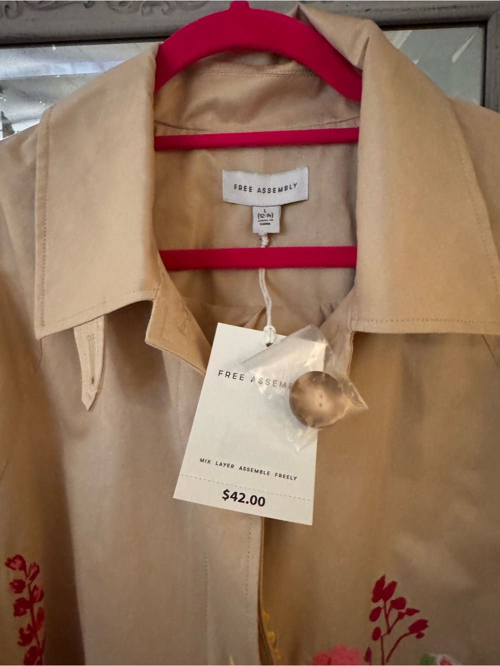 *VIRAL* Beige Embroidered Floral Trench Coat - Picture 3 of 8